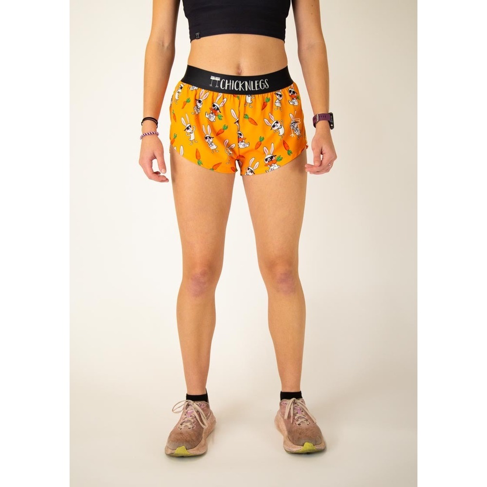 ChicknLegs Womens Orange Bunny Carrot Print Running Shorts Size Medium Athletic